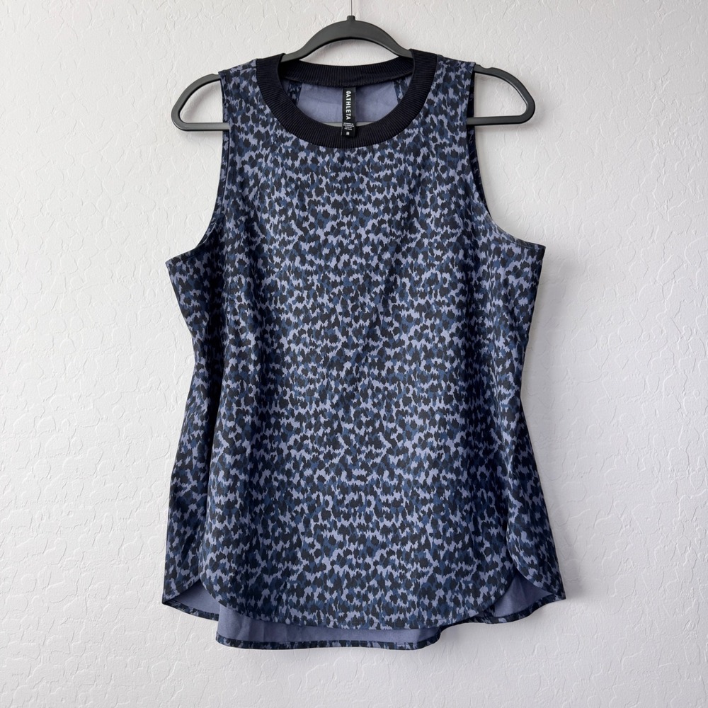 Athleta‎ Women's Medium Sleeveless Top Blue Black Animal Print Athletic Tank
